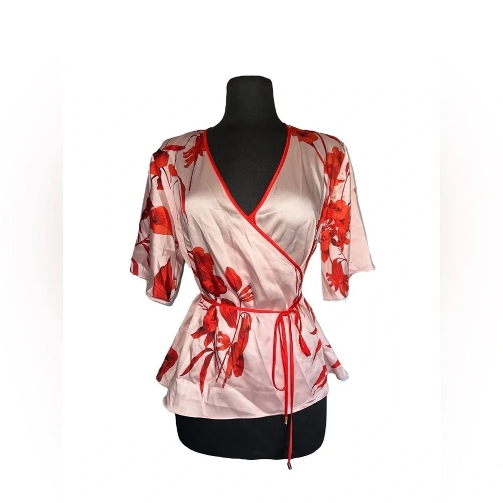 TED BAKER LONDON | Melanie Fantasia Floral Kimono Satin  wrap blouse  | Small - Picture 2 of 9